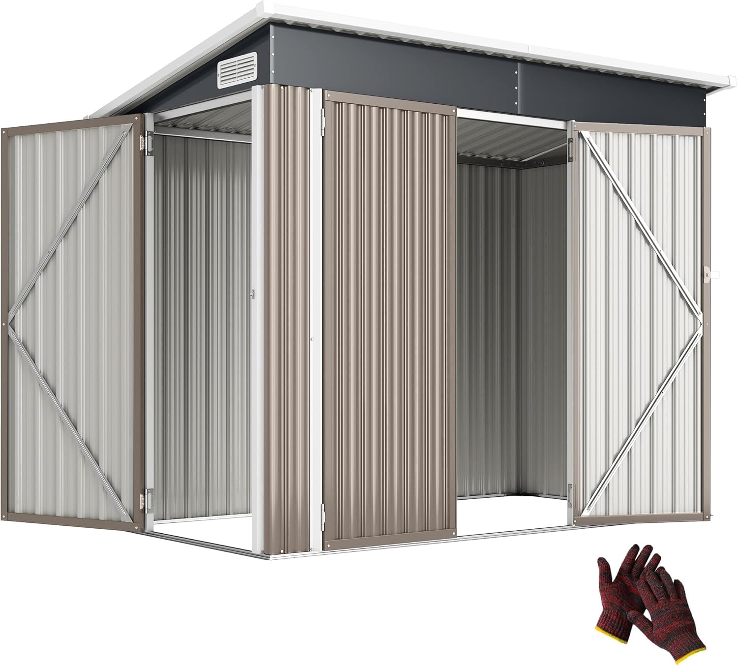 Outsunny - Abri de jardin métal - 234x132x185 cm - triple porte, toit incliné, aérations