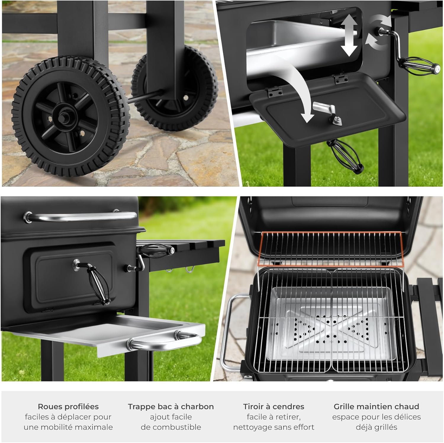 tectake - Barbecue charbon série - 110x64x104 cm, tiroir cendres, hauteur réglable