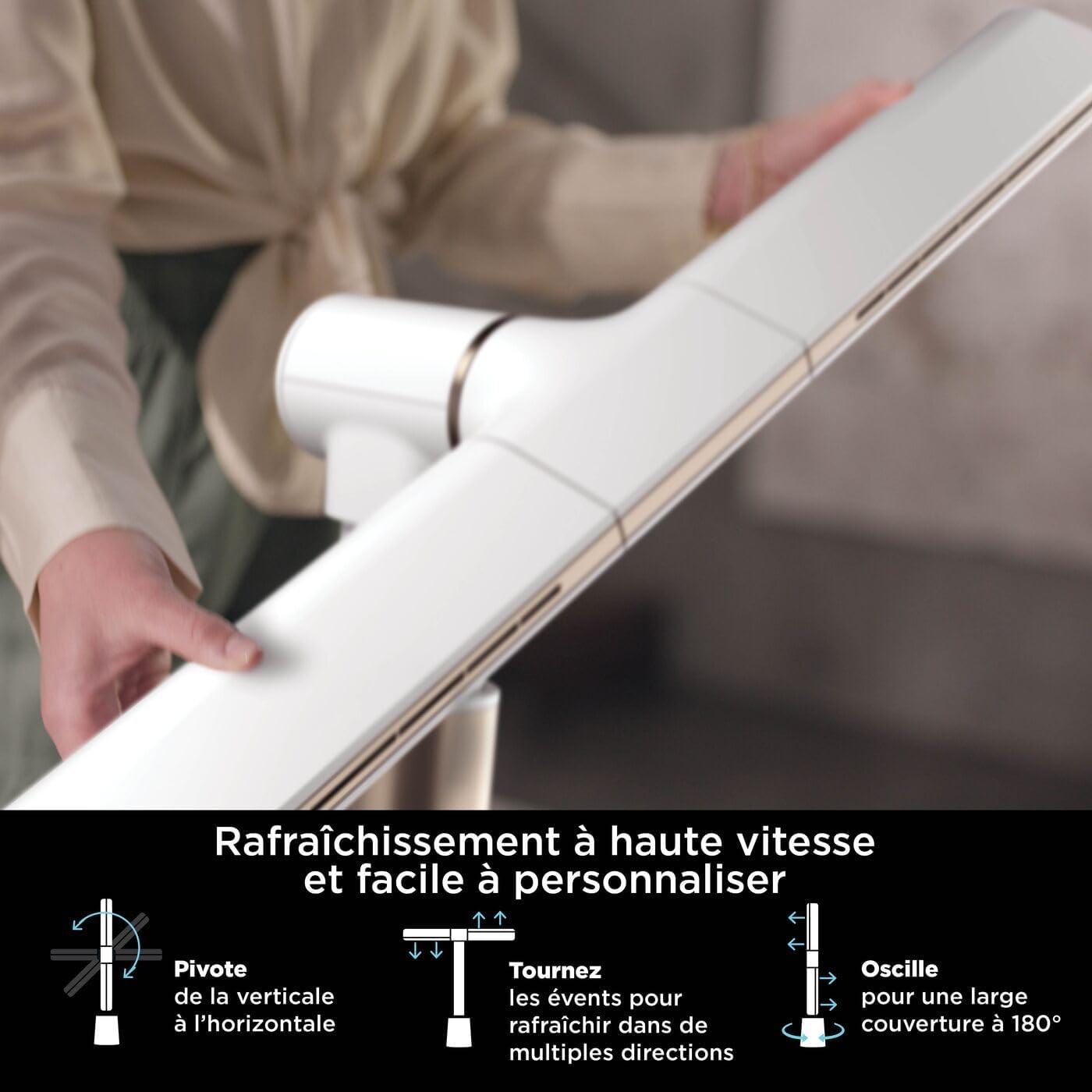 Shark TurboBlade Ventilateur colonne sans pale, Rafraîchissement multidirectionnel à haute vitesse jusqu’à 20 mètres, Discret, 10 vitesses, 180°, Facile à nettoyer, Blanc TF200SEUWH