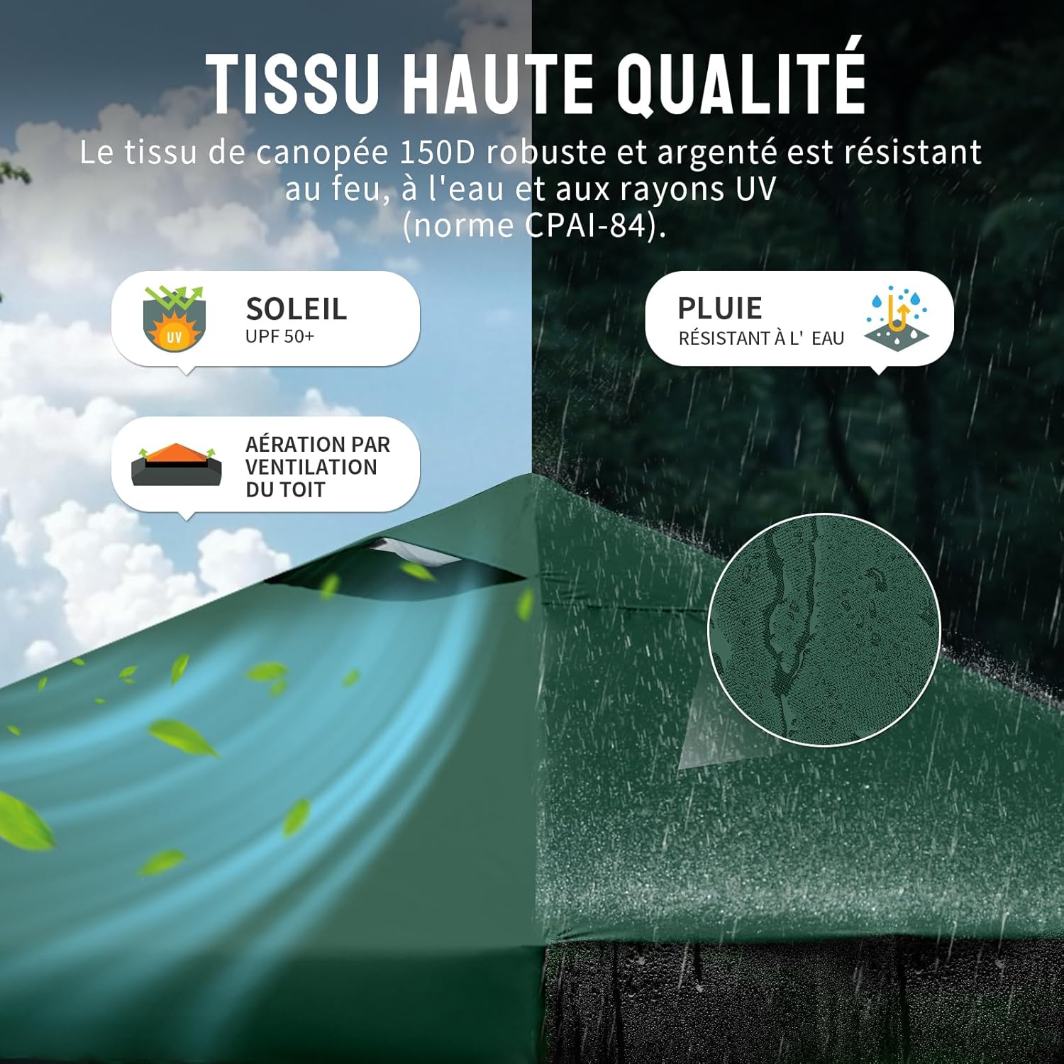 CROWN SHADES Tonnelle Pliante 3x3 Imperméable, Barnum Pliant de Jardin Exterieur, Pop-Up Gazebo avec Sac de Rangement, UPF 50+, avec 4 Parois Latérales Amovible, 4 Sac de Sable, Vert Forêt