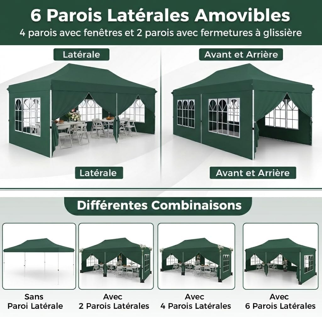 GOPLUS - tonnelle pliante 3x6m, imperméable, 6 bâches, sac transport