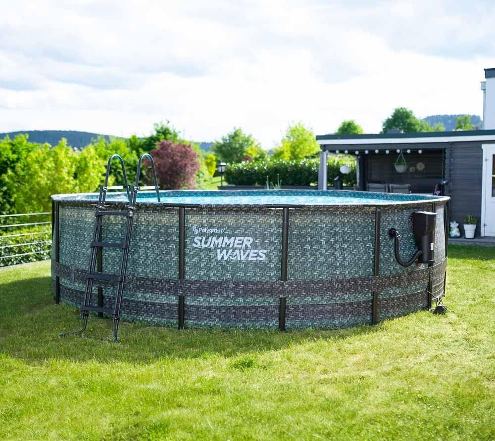 Summer Waves - Elite Frame rotin gris - Ø488x122 cm - Piscine hors-sol