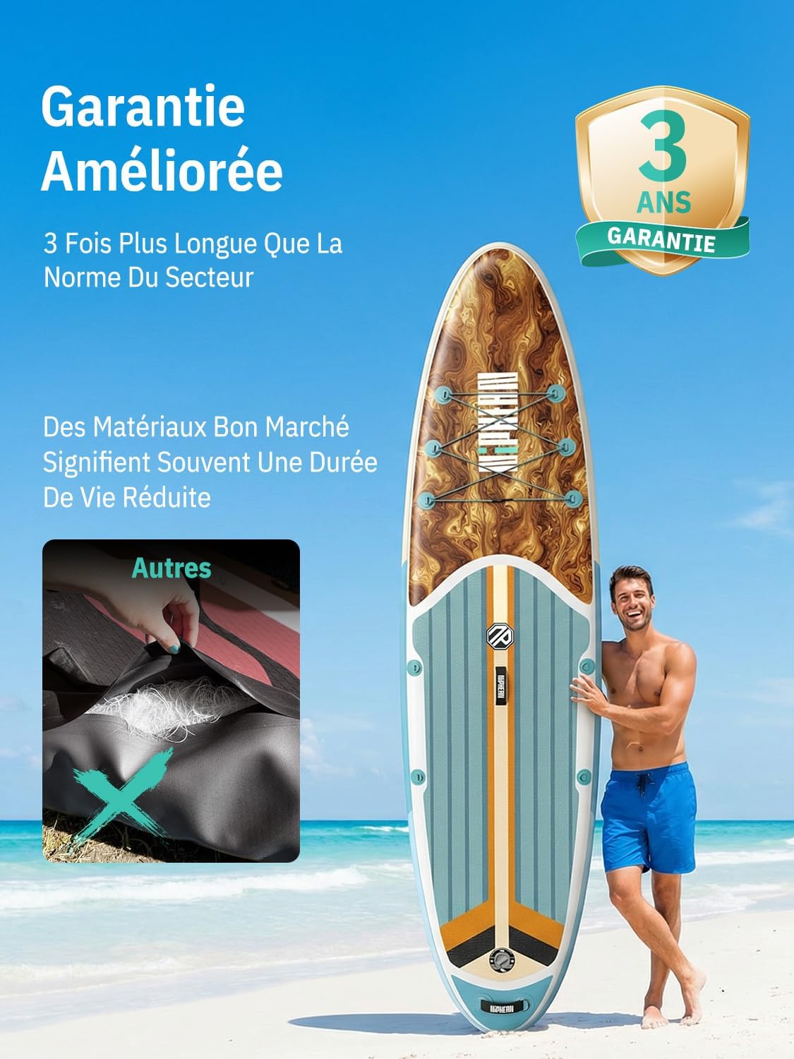 Niphean - Paddle gonflable adulte 320cm - 200kg, siège, 2 pers.