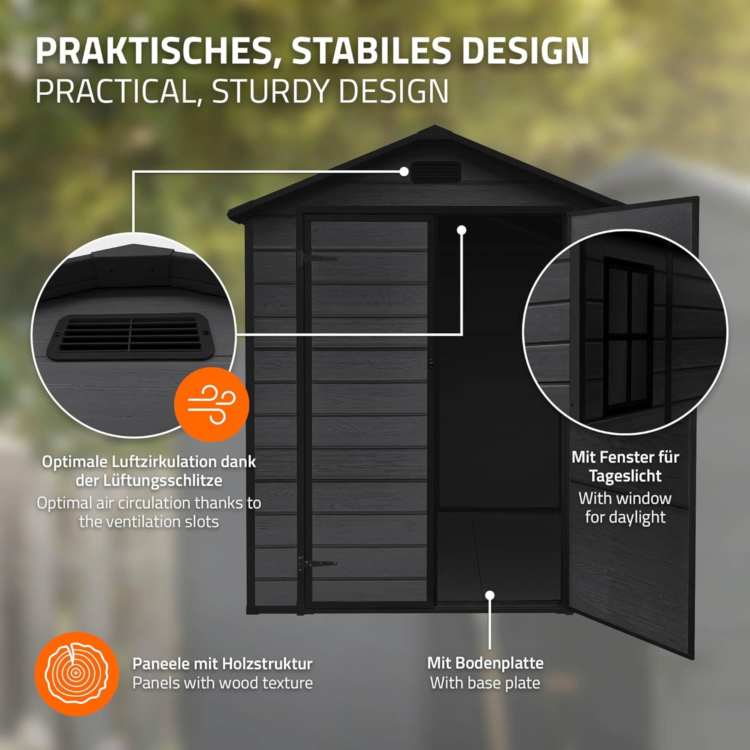 ECD Germany - Abri de jardin résine 151x182x220 cm double porte, 5m³, fenêtre, ventilation