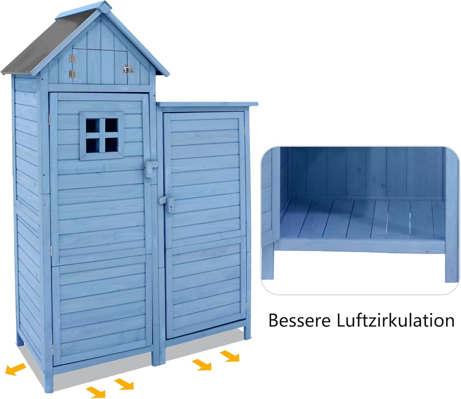 Merax - abri de jardin bois 118x54x173cm, 2 portes, toit PVC, bleu
