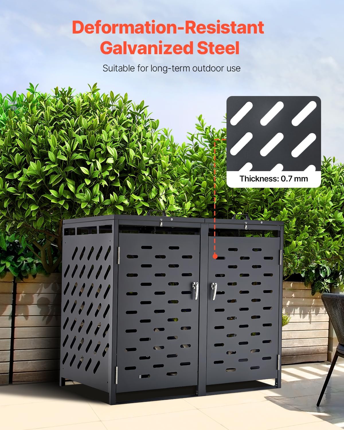 VEVOR Abri pour poubelles, 2 x 240 L, Rangement pour poubelles Horizontal, avec Couvercle à chaîne, boîte de Rangement à poubelles d'extérieur, étanche et verrouillable, pour Jardin, Cour et terrasse