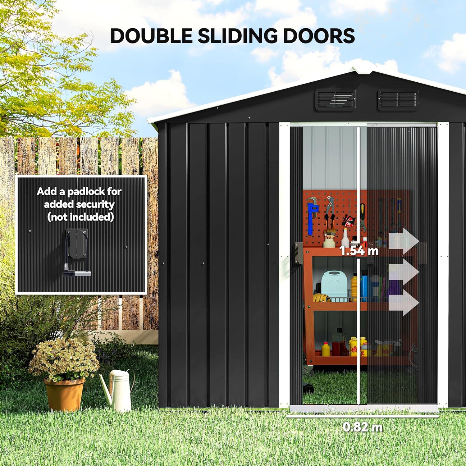 Outsunny - abri de jardin acier - 236x174x190cm - portes coulissantes