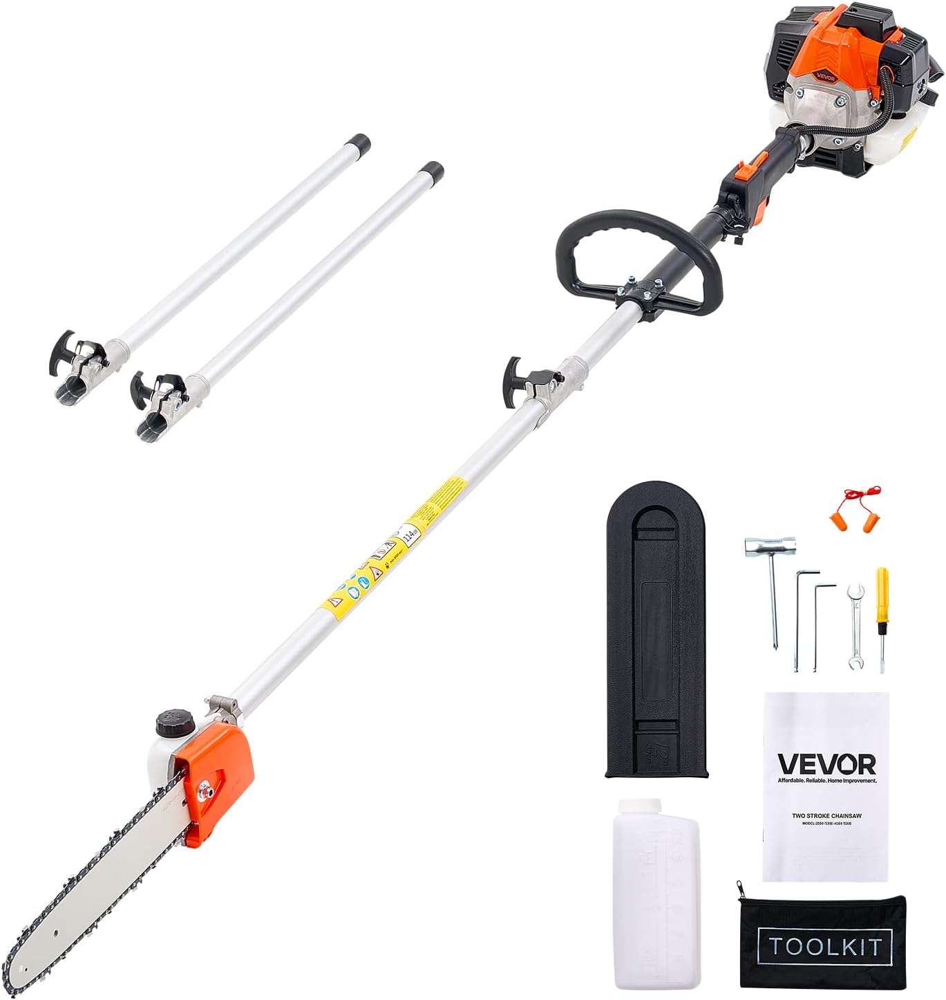 VEVOR - élagueuse thermique 25cc - perche extensible 2,12-3,62m, guide 30,5cm, réservoir 650ml