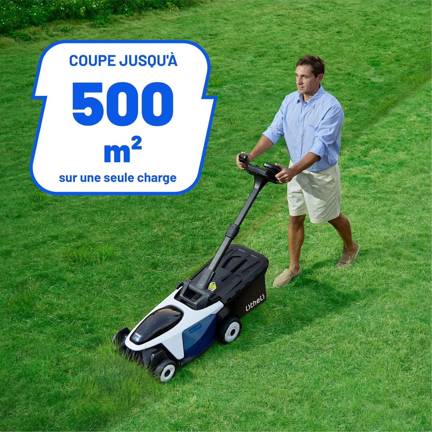 Litheli - Easysurge série - 43 cm - Autotractée, 2x20V batteries, 50L bac, réglable, pour pelouses jusqu’à 500m²