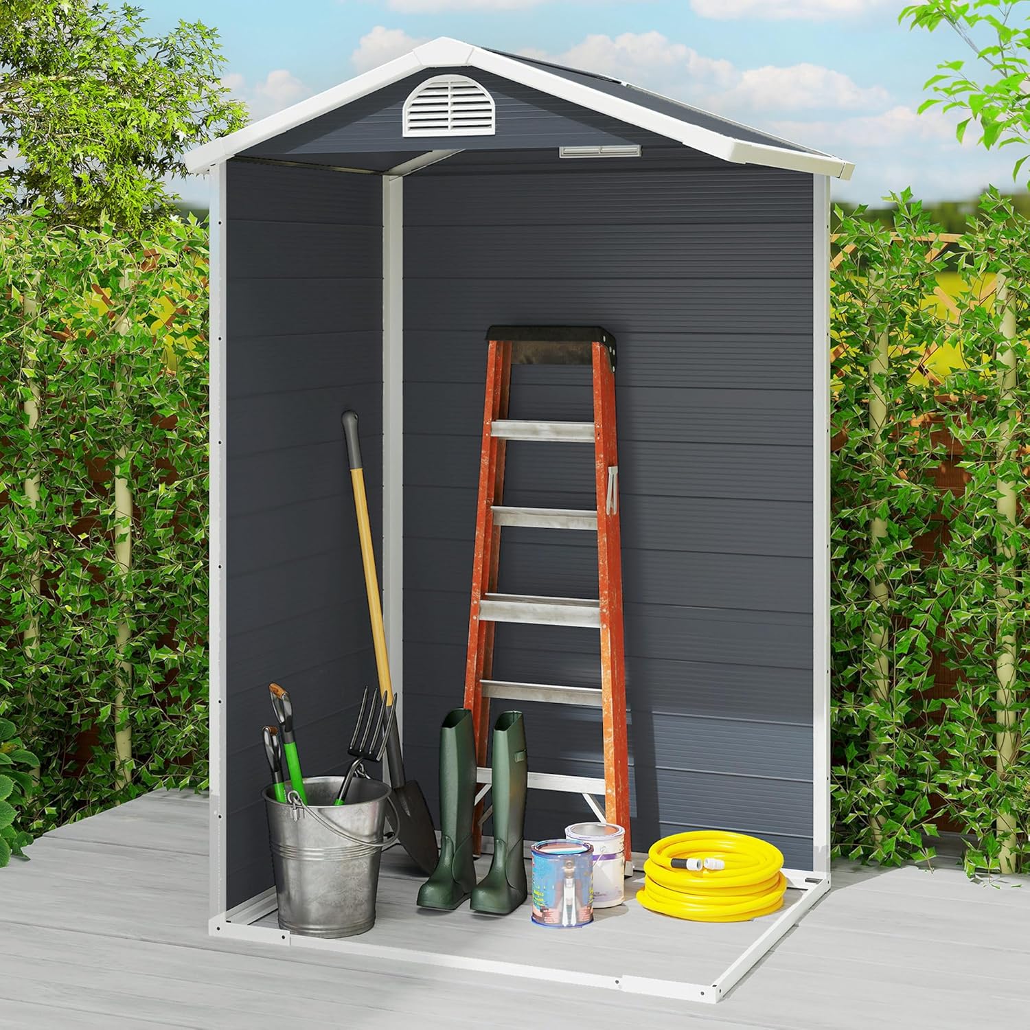 Outsunny - Abri à outils - 134x104x204 cm - Résine, porte verrouillable, fenêtre, aération