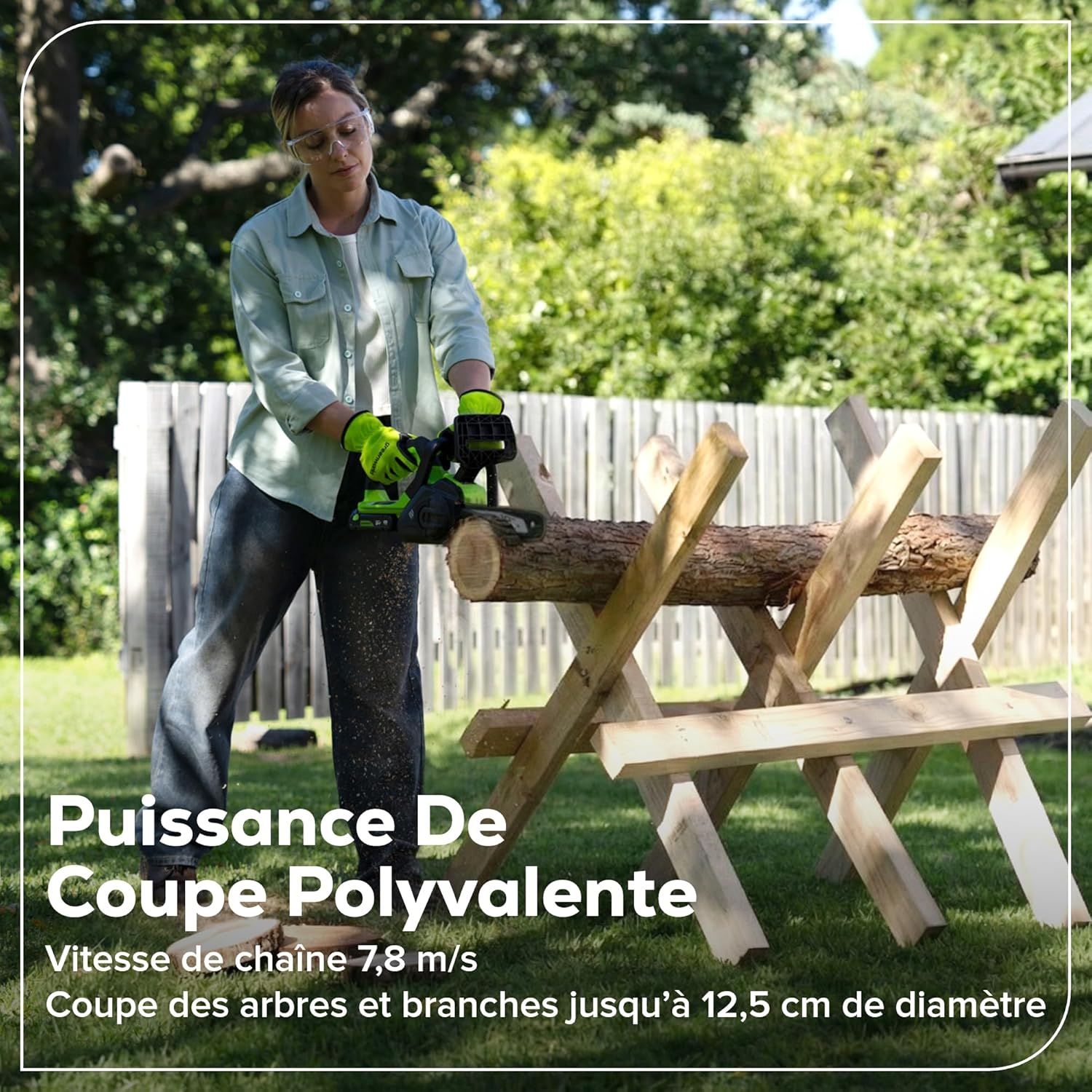 Greenworks 24V Scie à Chaîne Sans Fil, Scie Électrique à Batterie Brushless 25cm avec Graissage Automatique, Vitesse de Chaîne 7.8m/s, Outil Seulement