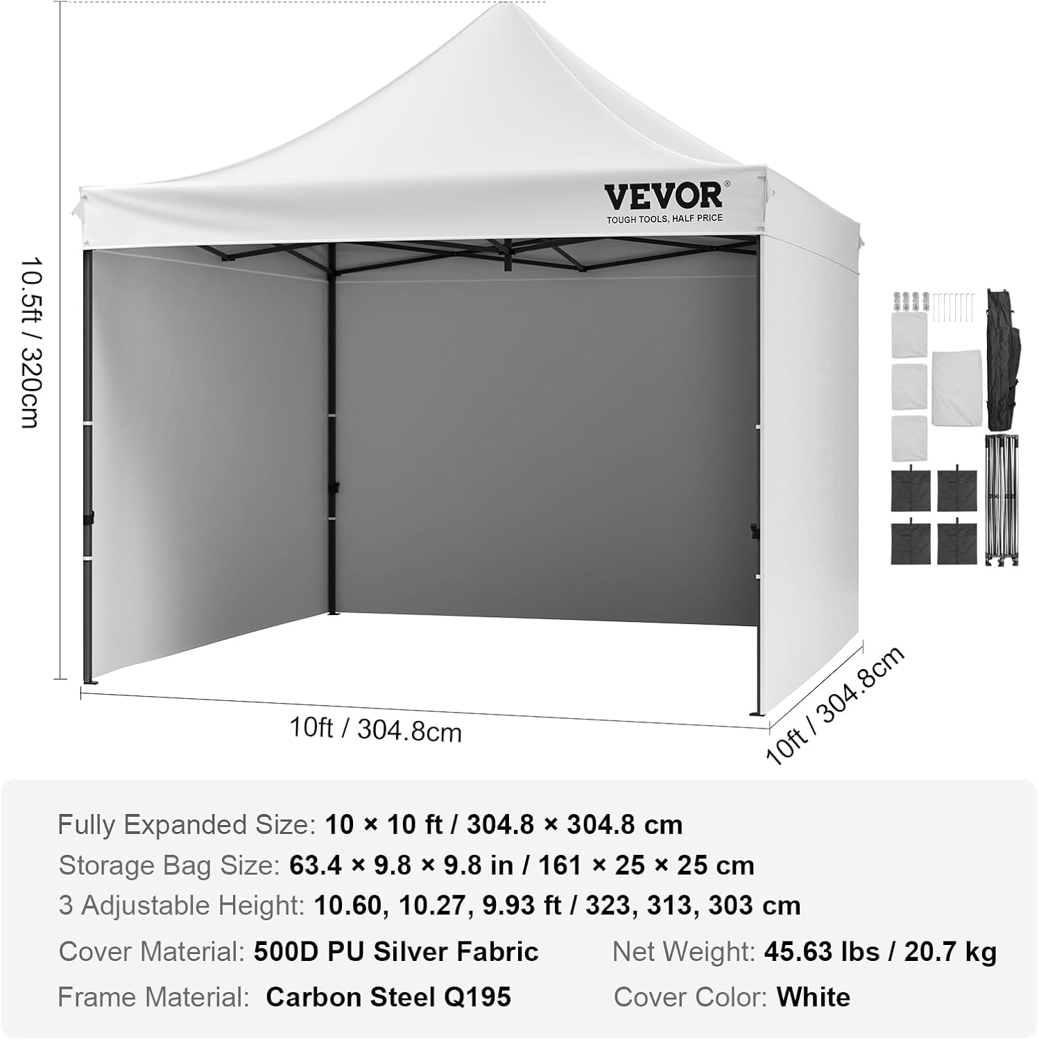 VEVOR - Pop-up Tonnelle - 304,8x304,8 cm - UV résistant, étanche, parois amovibles, sac à roulettes
