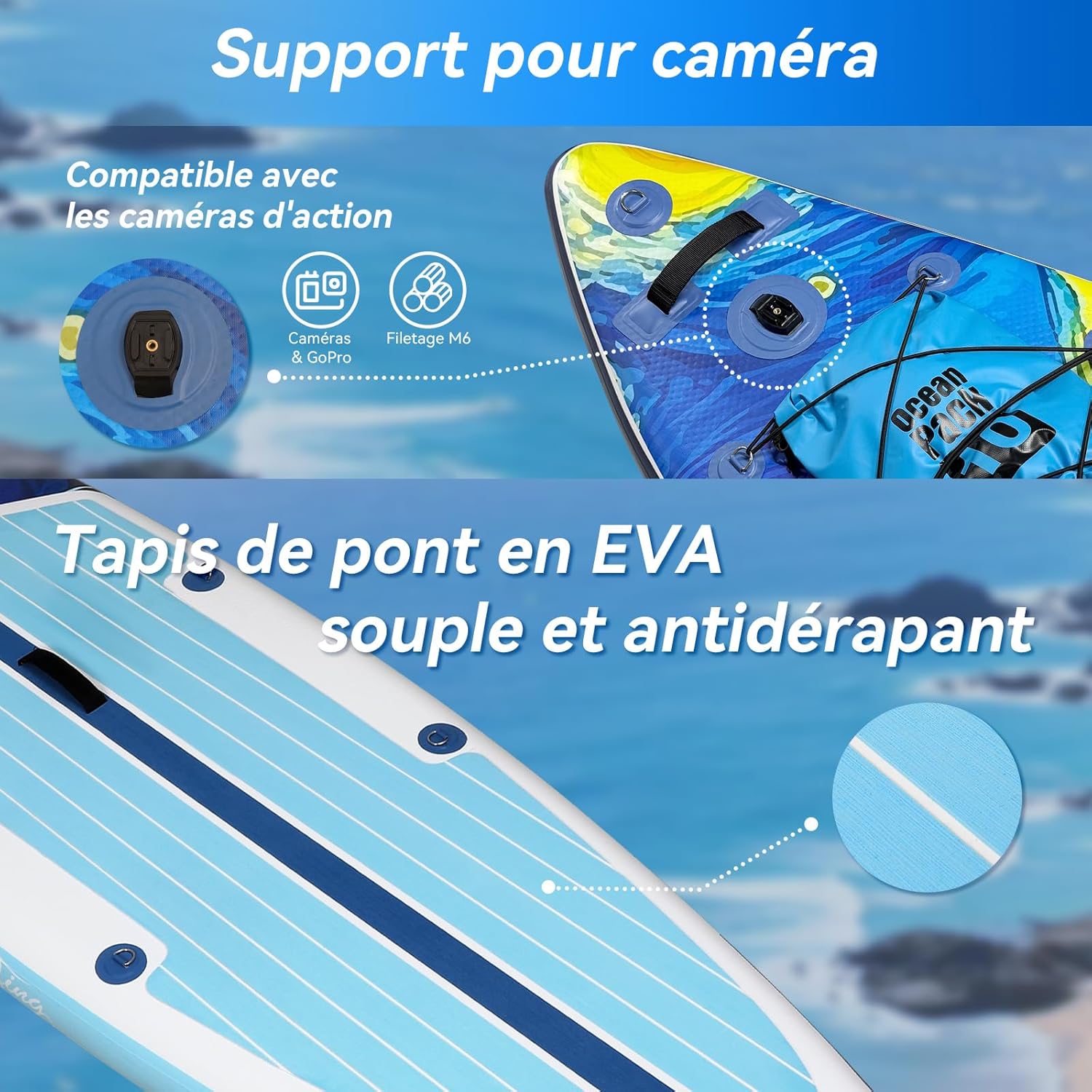 YU YUSING - Paddle gonflable adulte 320/335cm - 2 personnes, siège kayak, pagaie, support caméra, 150kg