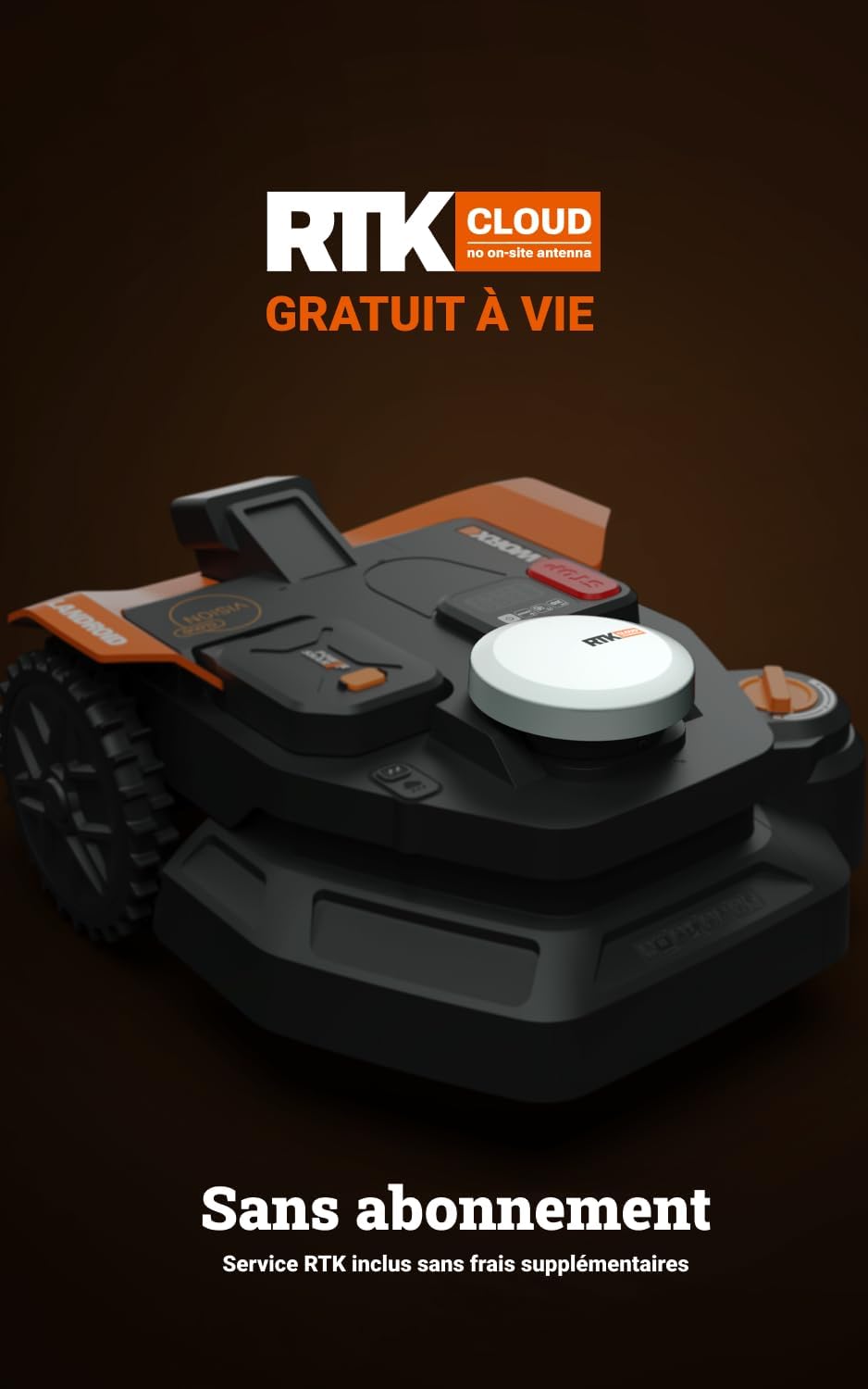 WORX - Vision Cloud série - 1200 m² - tondeuse robot IA, VSLAM, RTK, WR312E