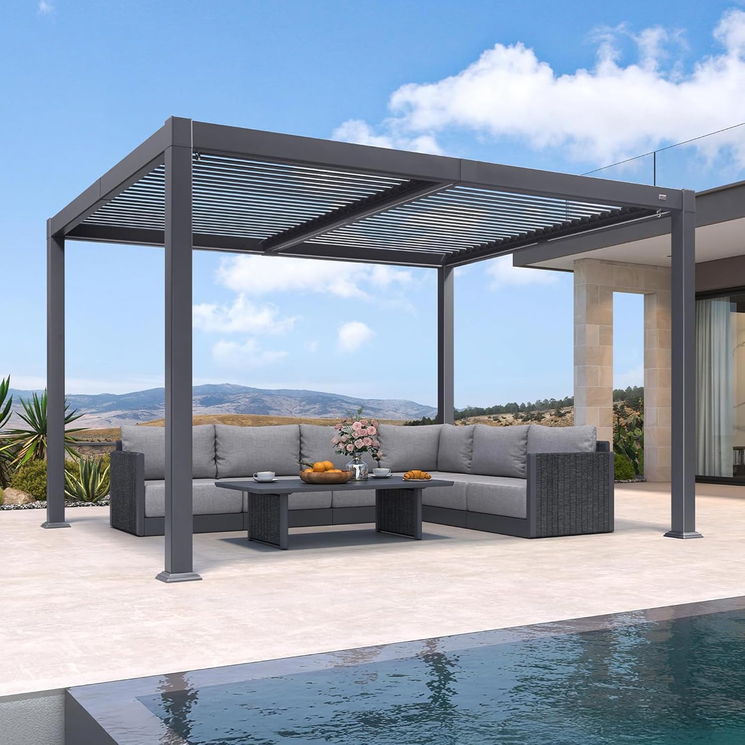 PURPLE LEAF - Pergola bioclimatique - 3 x 3,65 m - aluminium, lames orientables, LED, imperméable
