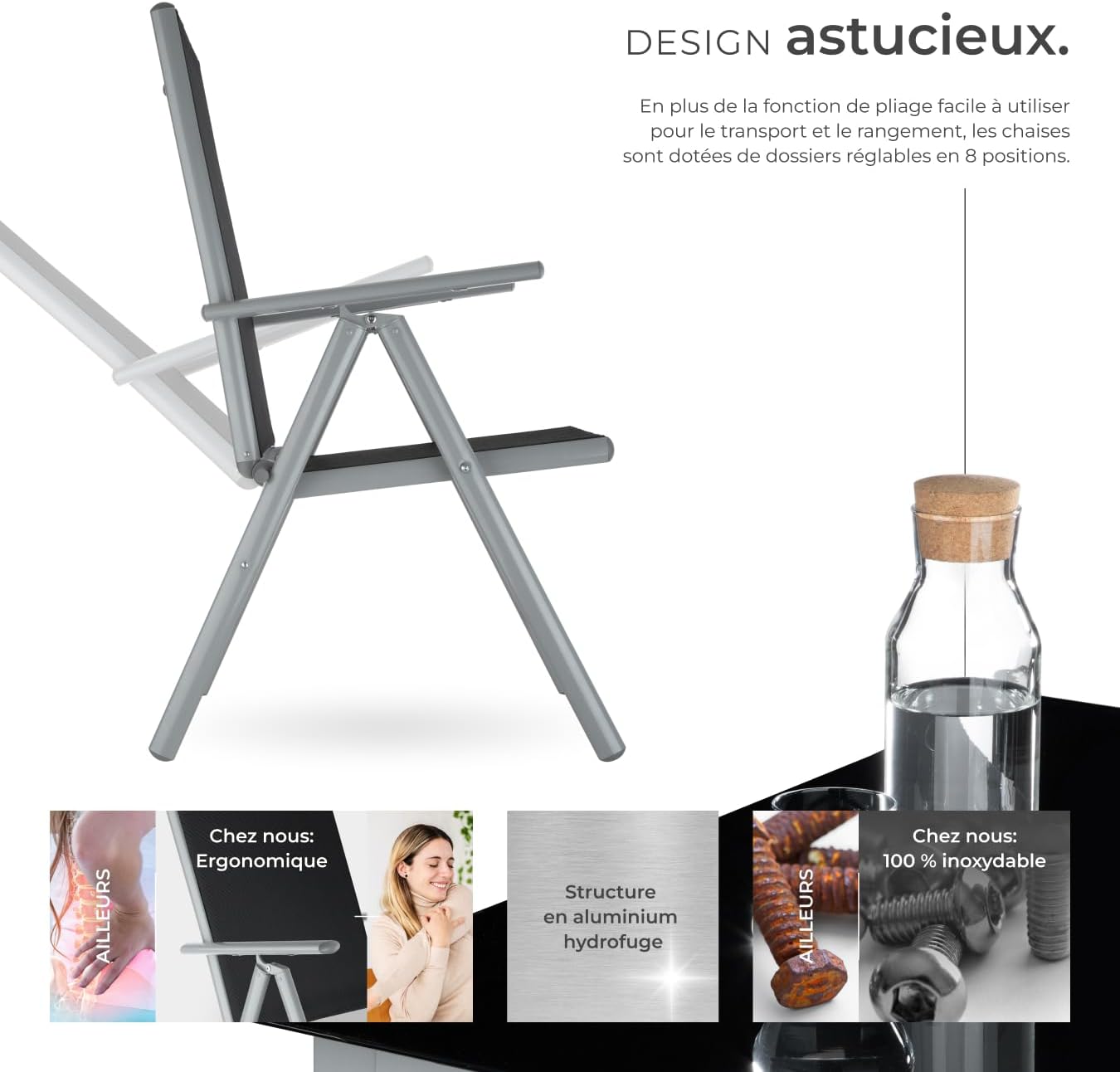 tectake - salon de jardin aluminium 6 chaises pliables, table, entretien facile