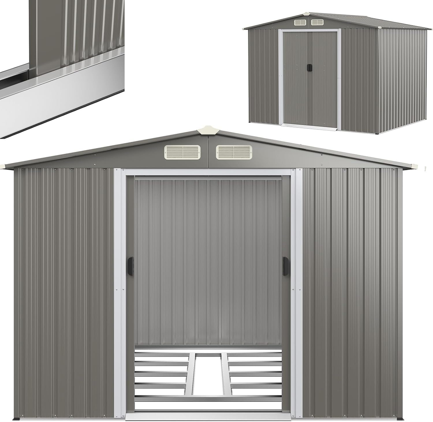 RELAX4LIFE - Abri de jardin acier 260x206,5x108cm, double porte, toit appentis, KX7293PK+FR