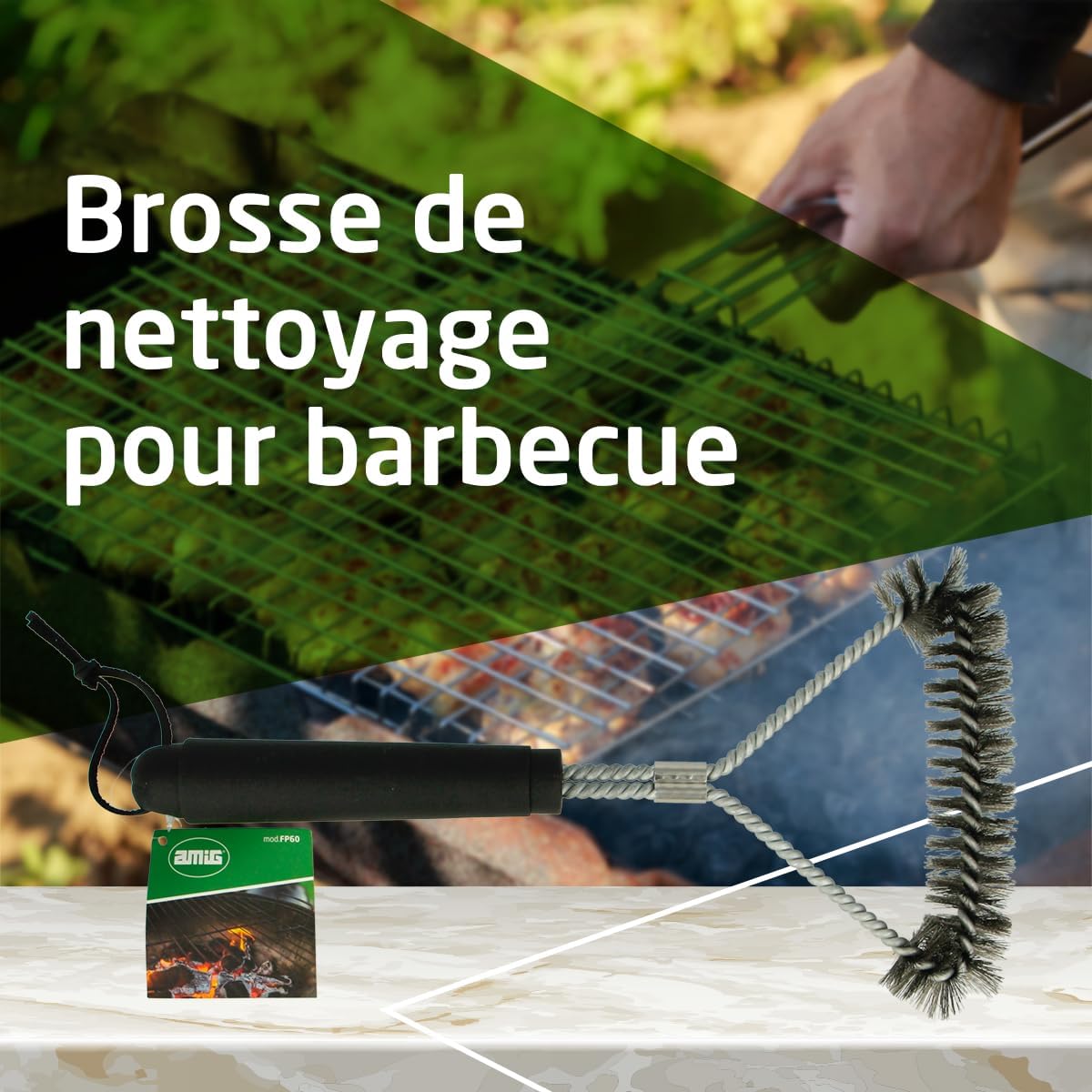 Amig - Fireplus brosse inox 30,5 cm - nettoyage grilles barbecue