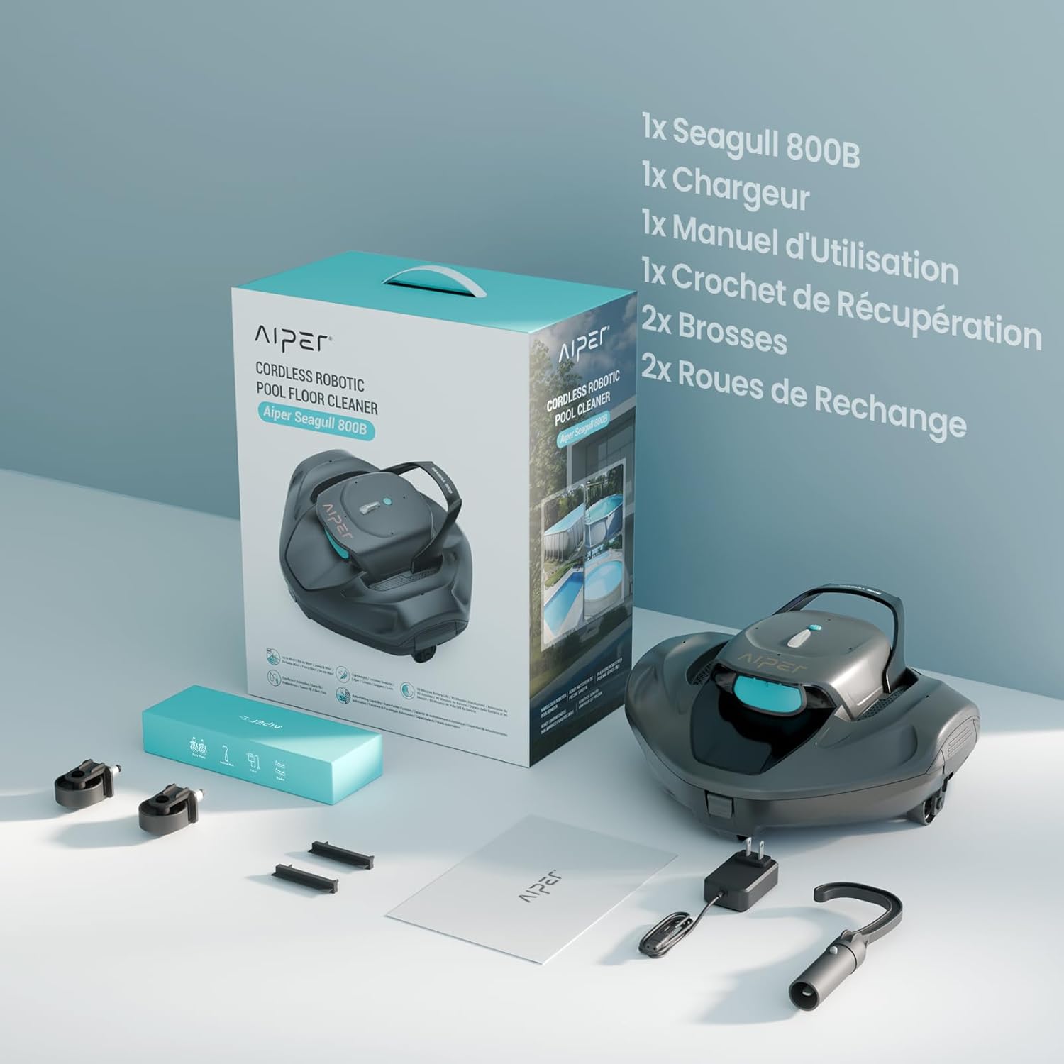 AIPER - Seagull 800B - 80 m² - 90 min autonomie, auto-parking, LED, forte aspiration