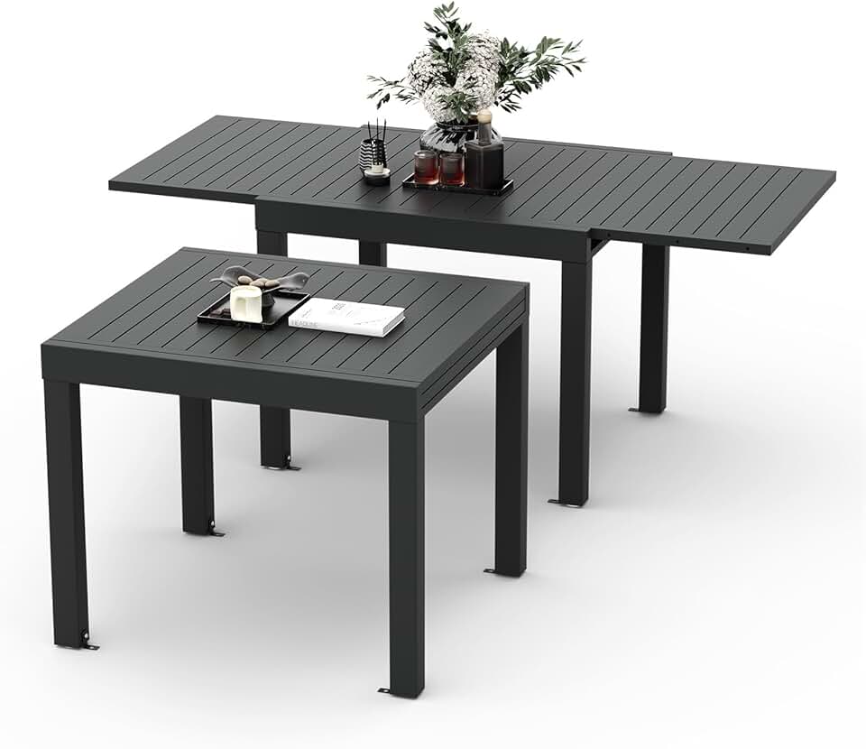 Devoko - Table extensible aluminium - 80/160x80x75 cm - Résistante, gris