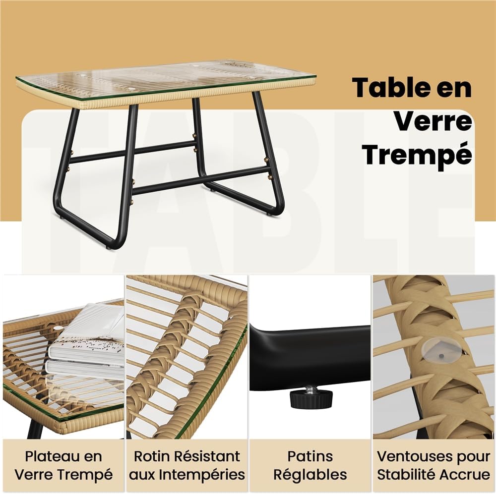 Yaheetech - salon de jardin 4 places - canapé, fauteuils, table, bohème