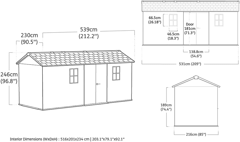Keter - Newton 7517 - 539x230x246 cm - abri jardin plastique bois, fenêtres, verrouillable
