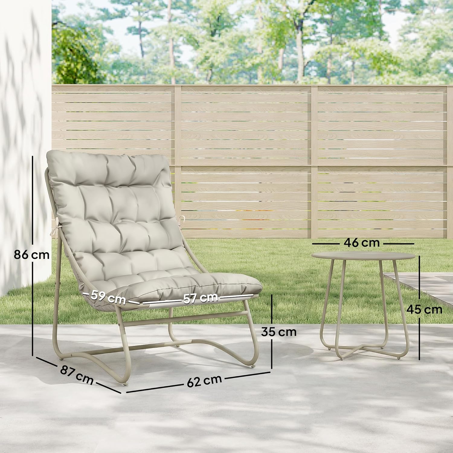 Outsunny - Salon Bistro 3 pièces - table ronde, chaises textilène, coussins - mobilier de jardin métal, 2 personnes, gri