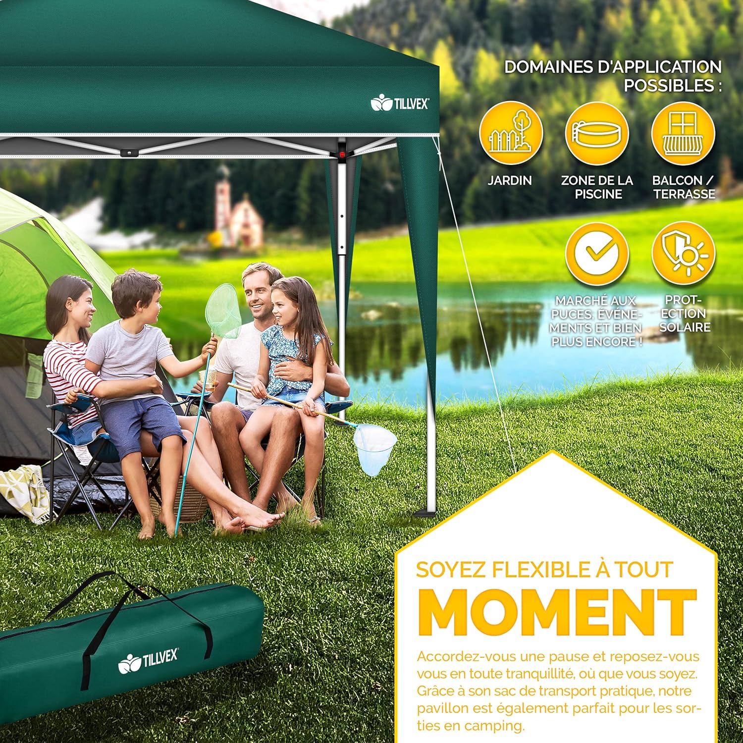 tillvex - Tonnelle pliante 3x3m - réglable, UV 50+, sac de transport