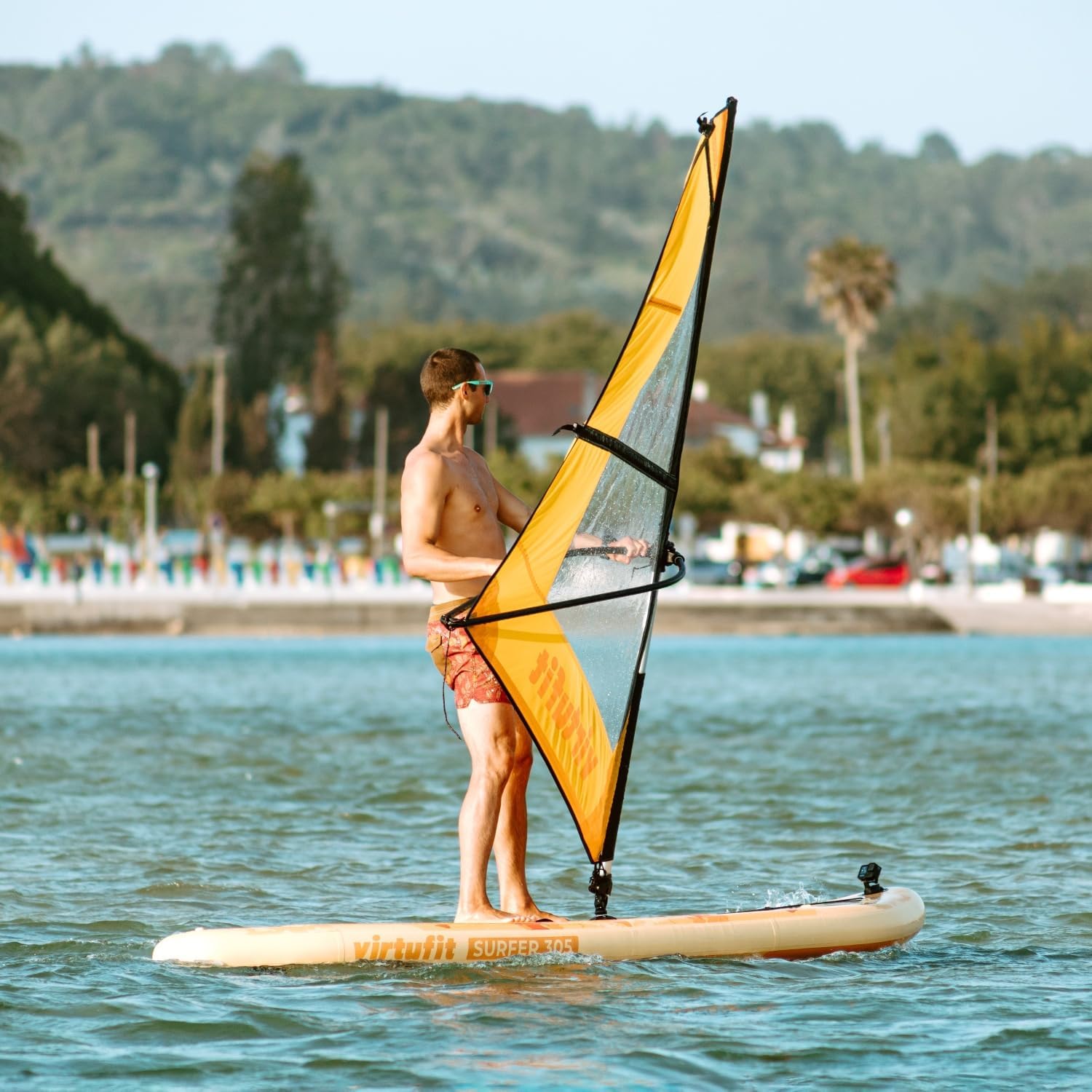 VirtuFit Planche de SUP Surfer 305 gonflable avec voile de planche à voile, planche de stand up paddle noire, accessoires, pagaie, pompe, sac de transport, support GoPro, débutant à avancé, 305 x 81 x