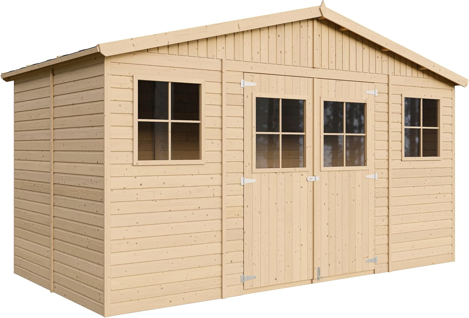 Timbela - abri de jardin bois série Plus - 8m² - plancher imprégné, rangement, panneaux - M332+M332G