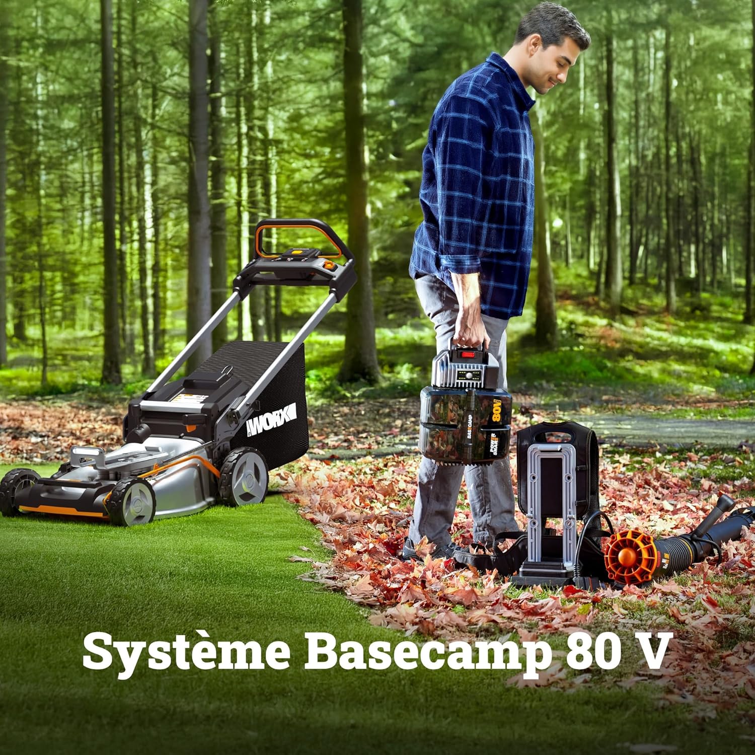 WORX - tondeuse sans fil série Brushless - 51 cm - 1000m², 70L, mulching, 7 coupes, 4x20V, WG761E