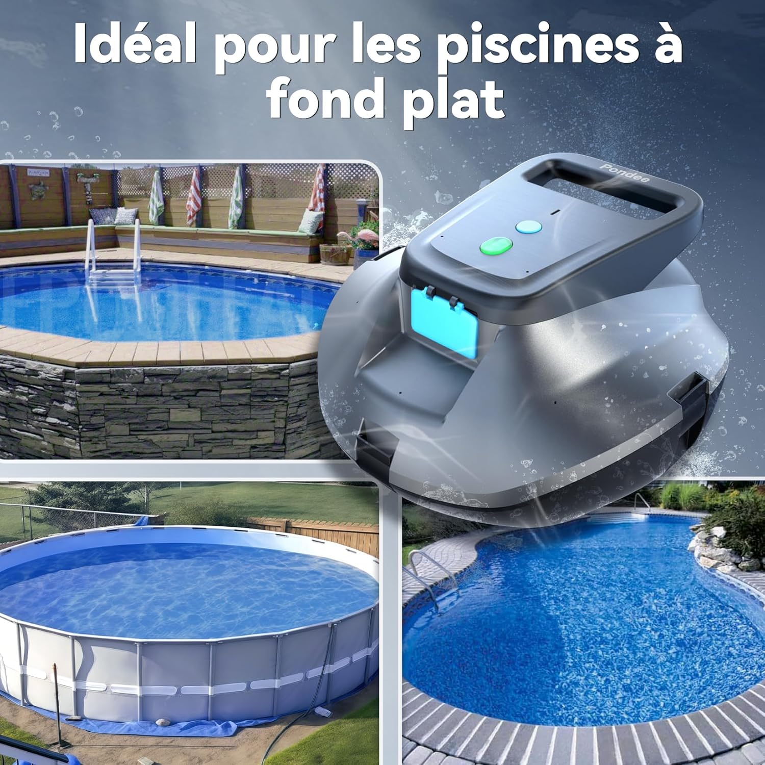 Pondee - X1 série - 80 m² - robot piscine sans fil, 120 min autonomie, X1