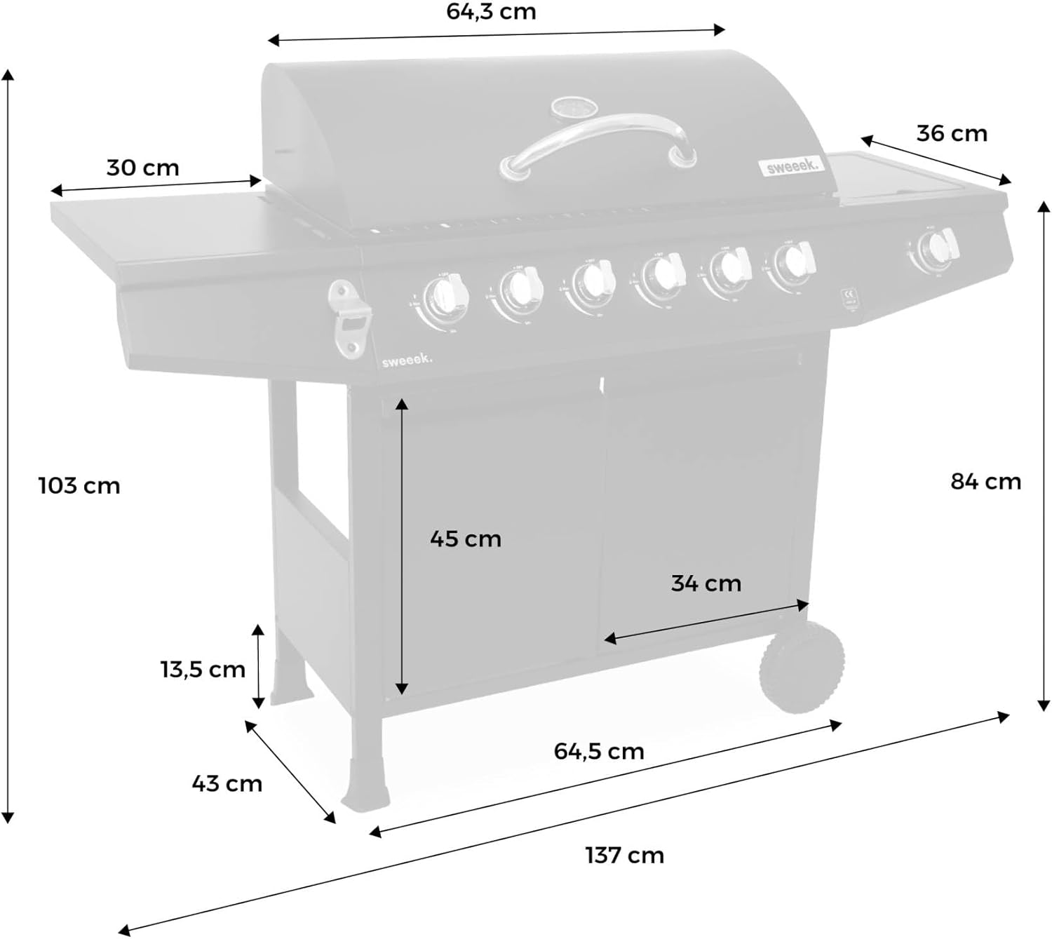 Alice's Garden - Treville série - barbecue gaz 7 brûleurs, thermomètre, feu latéral