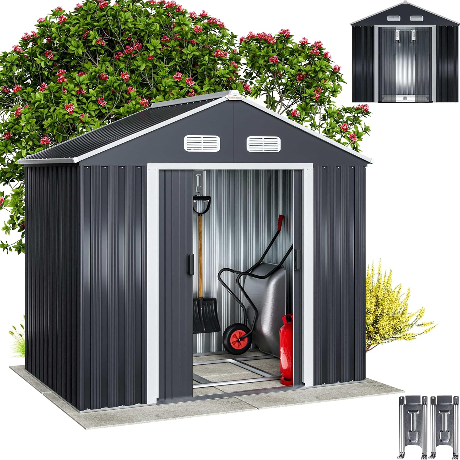 GARDEBRUK - abri de jardin XL 2m², 200x135x190cm, porte coulissante, anthracite