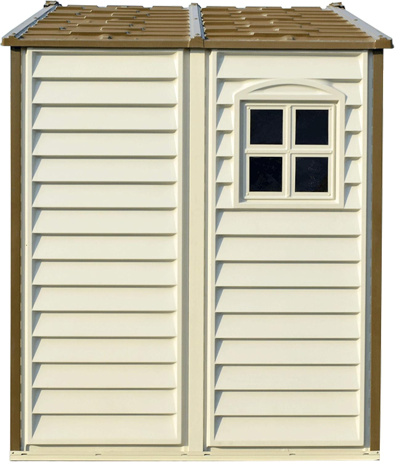 Duramax StoreAll 8 x 6 (3.85 m²) Abri de jardin en plastique avec 1 fenêtre fixe et kit de fondation en métal, structure de toit en métal robuste, ignifuge et sans entretien - Ivory/Brown