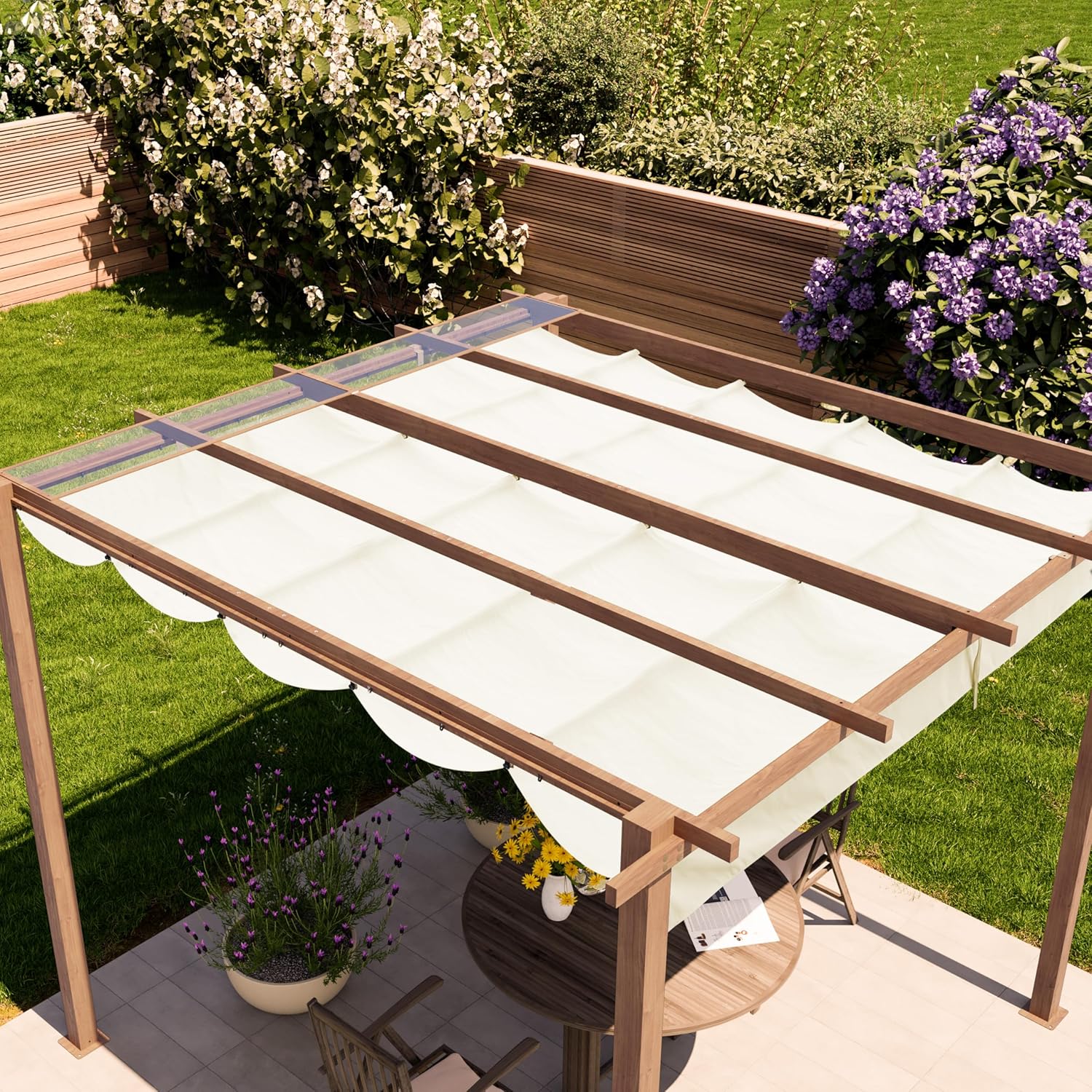 PRIMEYARD - pergola toit rétractable - 3x3 m - acier aspect bois