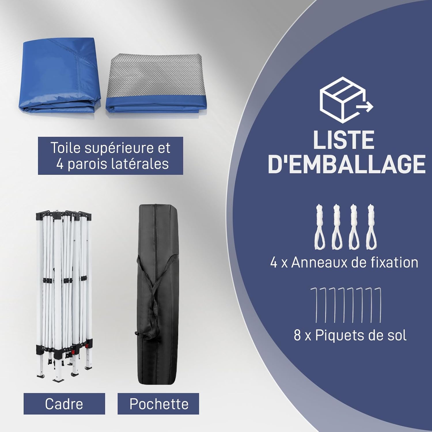 LEADZM - tonnelle pliable série, 3x3m, imperméable, anti-UV, hauteur ajustable, 4 moustiquaires, structure stable, bleu