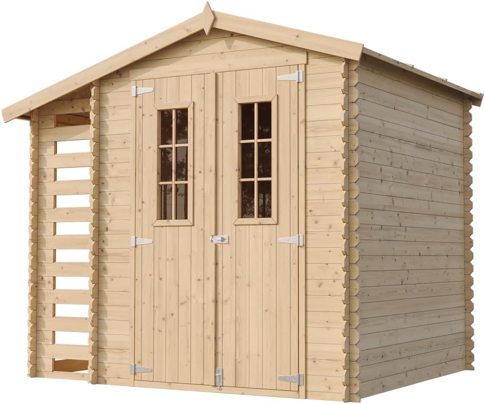 Timbela - abri jardin bois & range bûches - 206x272x218 cm - toit étanche, fenêtres M386C