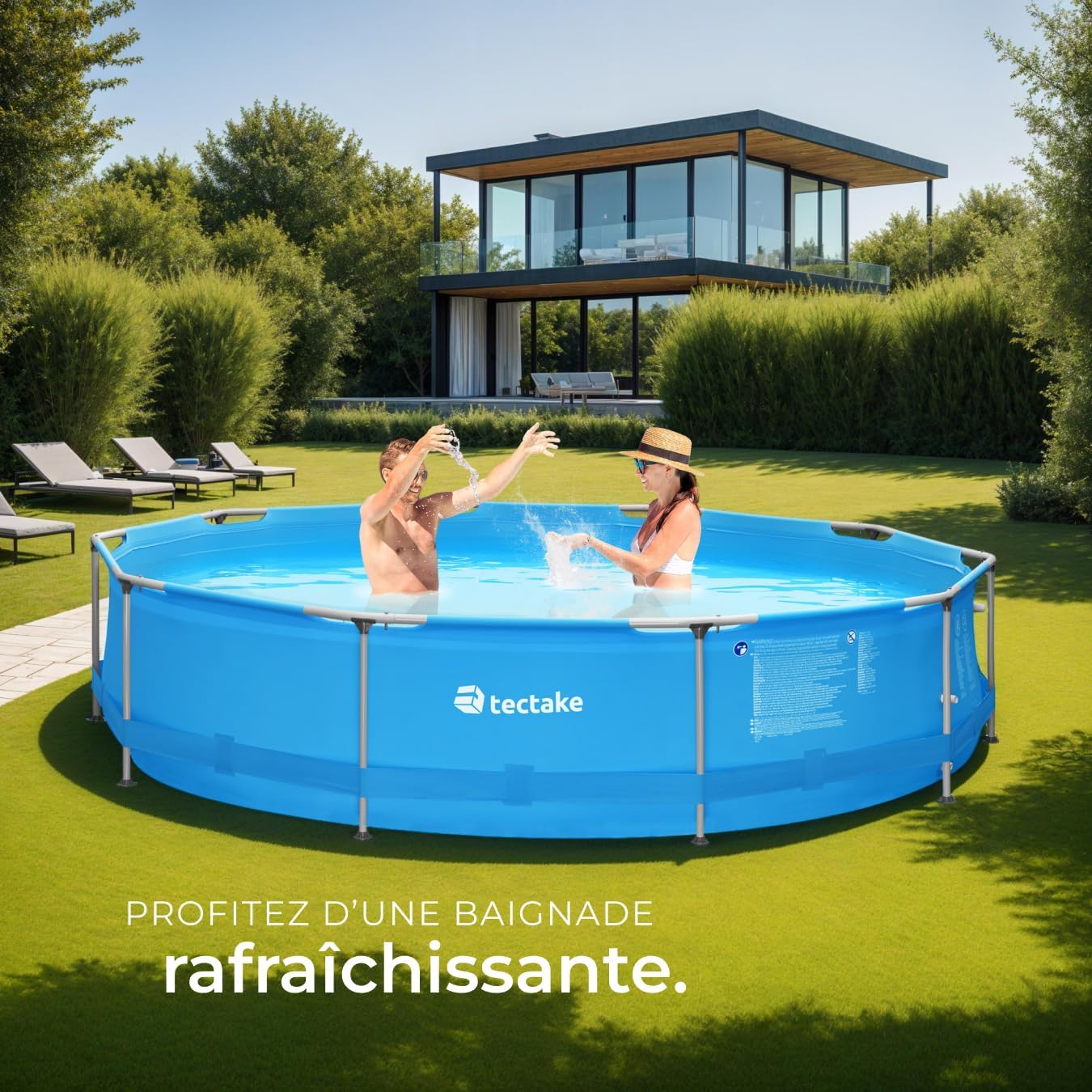 tectake® Piscine Tubulaire Ronde Piscine Hors Sol Ø360 x 76 cm Bleu, Structure en Acier, PVC Résistant aux UV & à la déchirure, avec Pompe Piscine à Filtre, Montage & démontage Facile