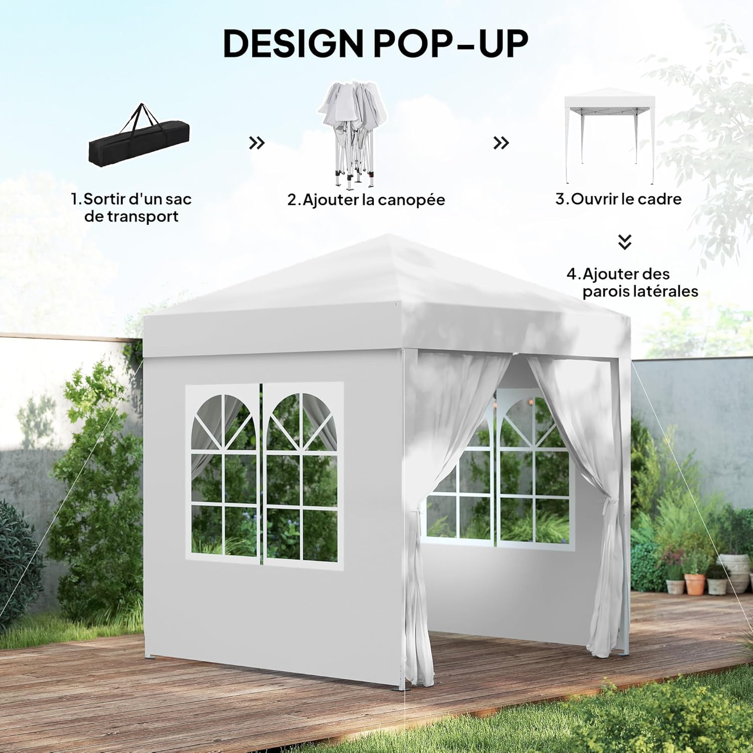 Outsunny - tonnelle pliante réglable - 2x2 m - acier, UV, 4 côtés amovibles