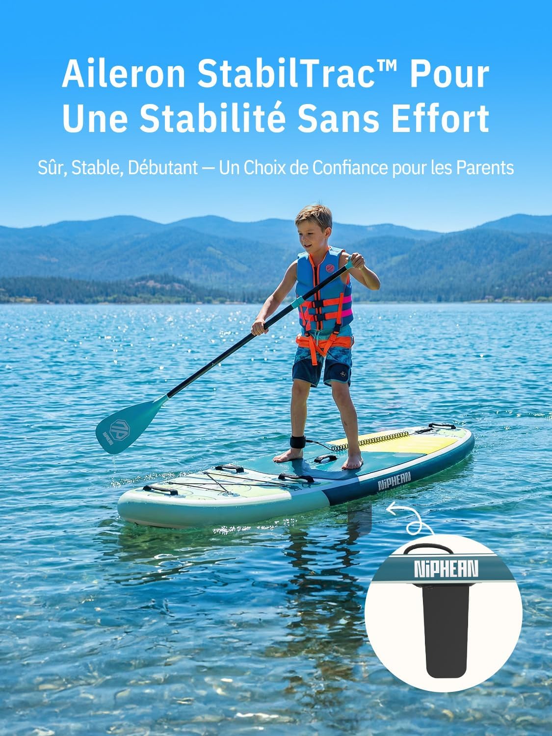 Niphean Extra Large Paddle Gonflable, Sup à 2+1 Personnes/Famille, Planches de Stand Up Paddle Gonflables avec (Idéal Débutant) Aileron Équilibré, Housse Étanche, Paddle Gonflable Adulte, Cadeaux