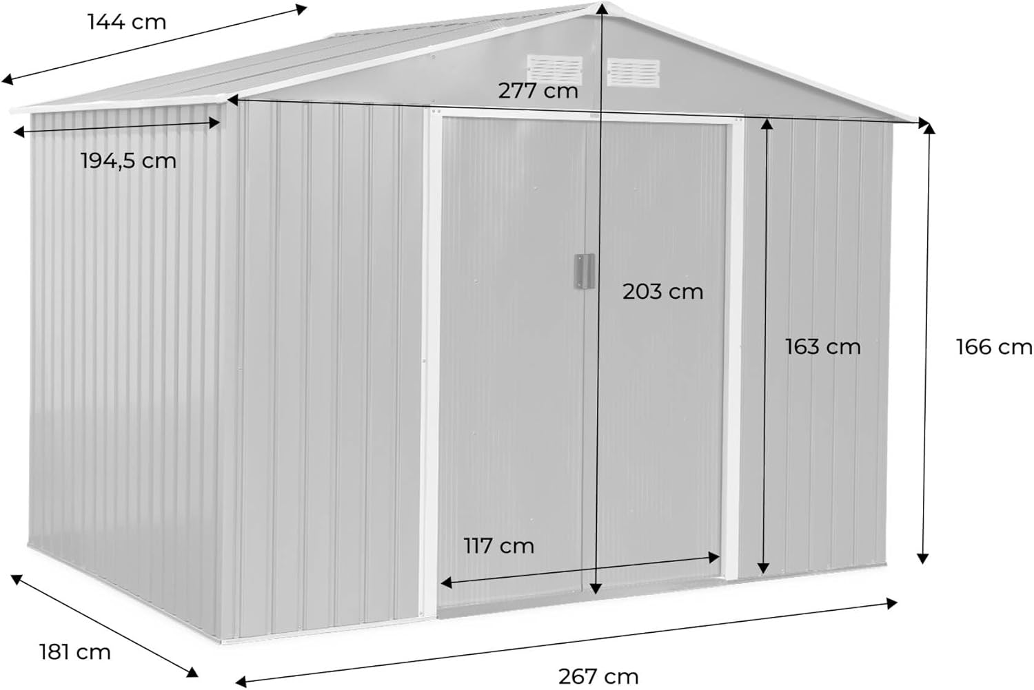sweeek - Abri de Jardin en métal - FERRAIN 5.29m² Couleur chêne - Cabane à Outils avec Deux Grandes Portes coulissantes. kit de Fixation Sol Inclus. Maison de Rangement. Remise