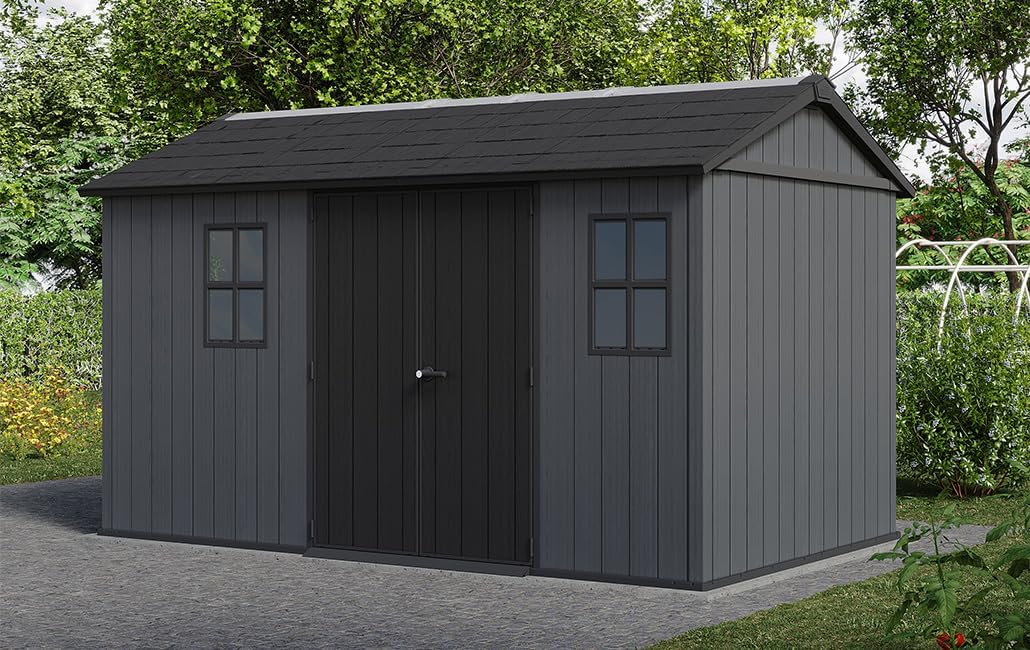 Keter Newton Plus Abri de jardin extérieur, résine Evotech, aspect bois, avec fenêtres, lucarne et peut être fermé (7513)