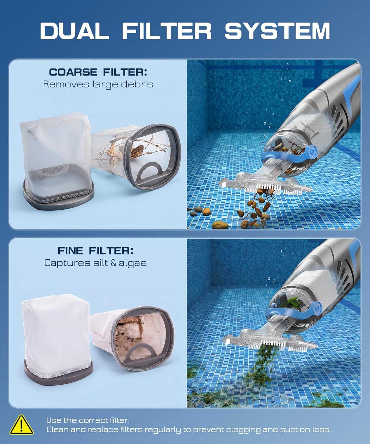 UIRWAY V3 Aspirateur Piscine sans Fil, 26,5 GPM Aspirateur Piscine Hors Sol Puissant Graviers, 2026 IPX8 Balai Aspirateur Piscine Rechargeable avec 2 Têtes & 4 Sacs Filtrants, Autonomie 1H Adapté