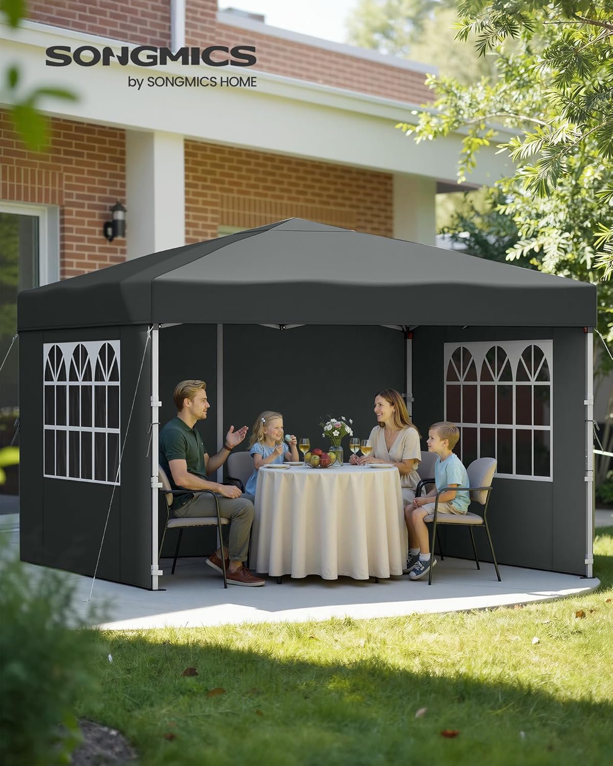 Tonnelle SONGMICS - Chapiteau pliable 3x3m - Protection solaire, résistante aux petites pluies, portable, avec parois la
