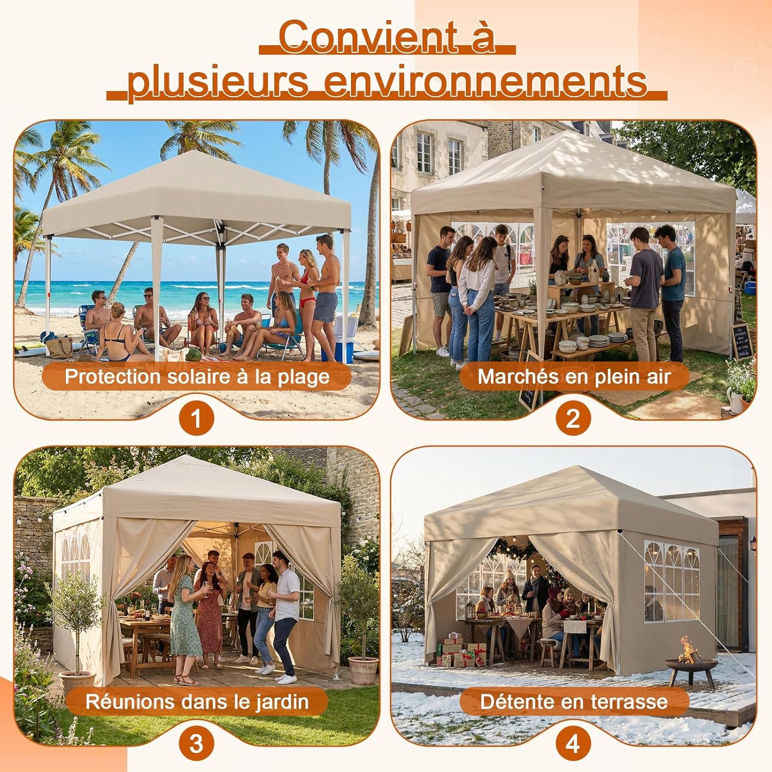 Devoko - tonnelle pliante 3x3m - imperméable, 4 parois, UV 50+