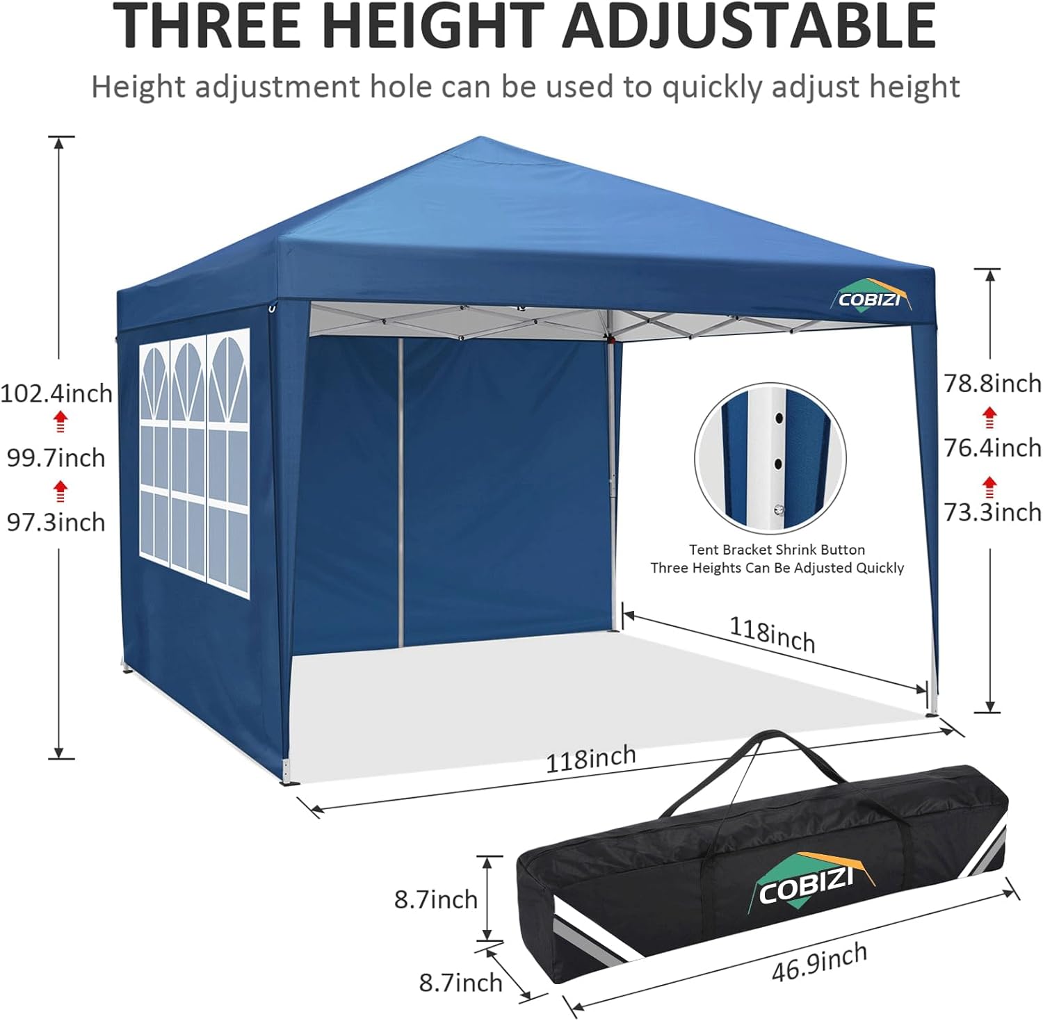 COBIZI - tonnelle pliante 3x3m, imperméable, anti-UV, 4 côtés amovibles