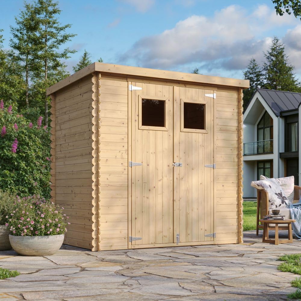 Timbela - abri de jardin bois, 204x142x200cm, toit étanche, fenêtres, M311