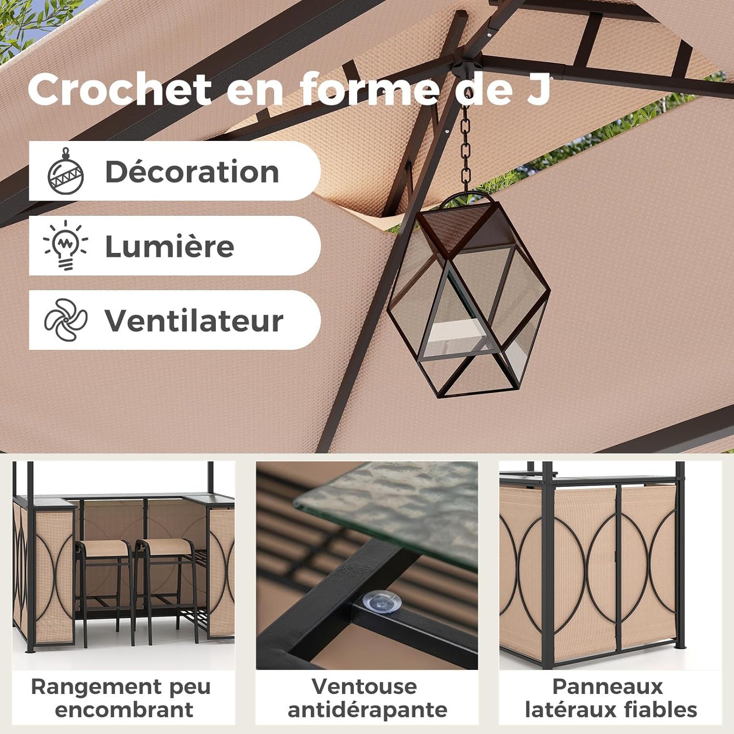 GOPLUS - Abri barbecue Café-1 - 194x121x242cm - bar extérieur, 2 tabourets, verre trempé, porte-verres