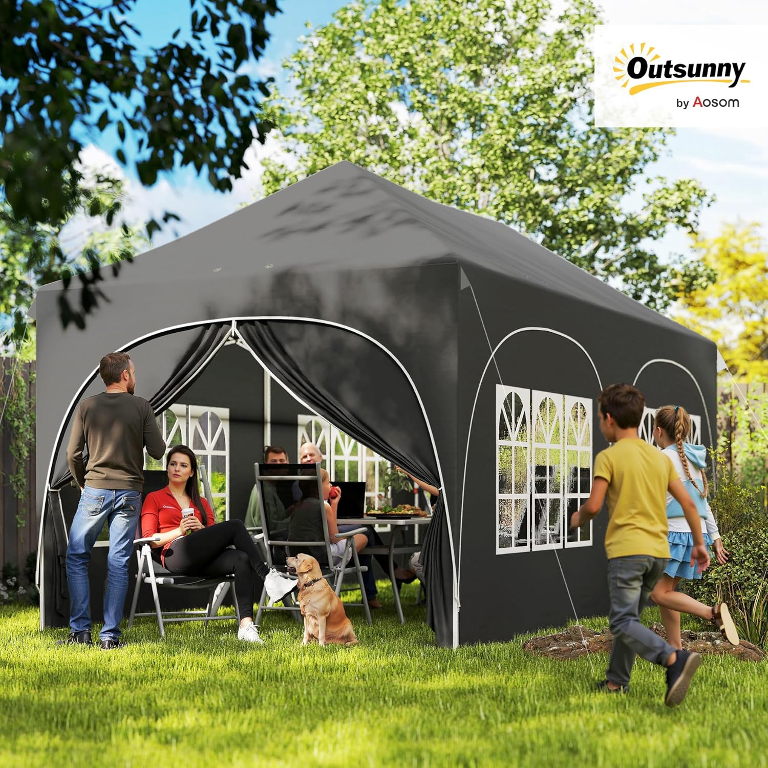 Outsunny - Tonnelle pliante série - 3x6m - imperméable, anti-UV, 6 parois, 6 sacs de sable